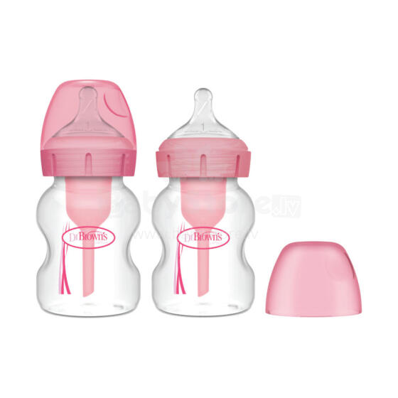 Dr.Browns WB52601 pudelīte ar platu kaklu 150 ml PP OPTIONS PLUS 2 iepakojumā rozā krāsā