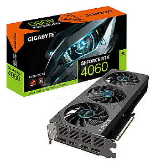 Видеокарта GIGABYTE NVIDIA GeForce RTX 4060 8 ГБ GDDR6 128-бит PCIE 4.0 16x Dual Slot Fansink 2xHDMI 2xDisplayPort GV-N4060EAGLEOC-8GD