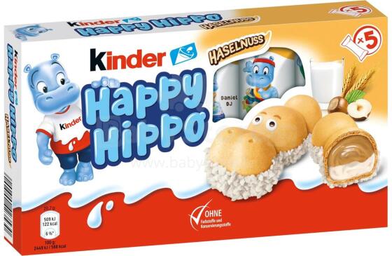 Kinder Happy Hippo Art.243678 cepumi ar šokolādes un piena pildījumu x5 103.5g