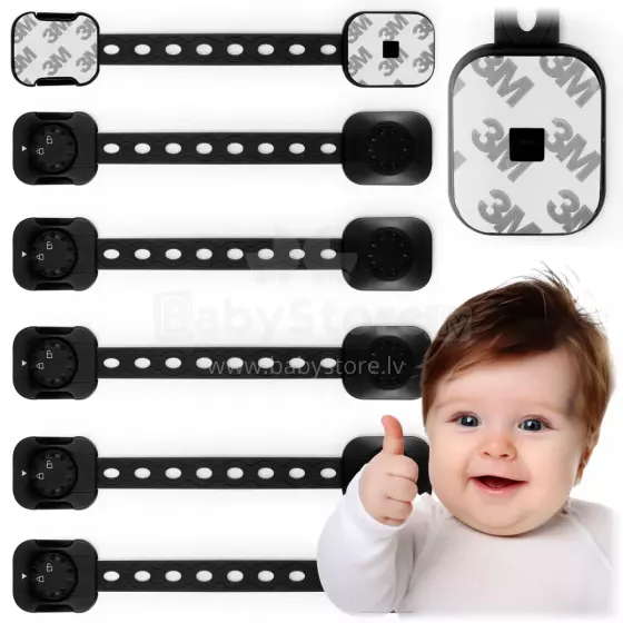Ricokids Strap Lock Art.7798202 Black  Skapja,/ledusskapja atvilktnes aizsardzība,6 gab