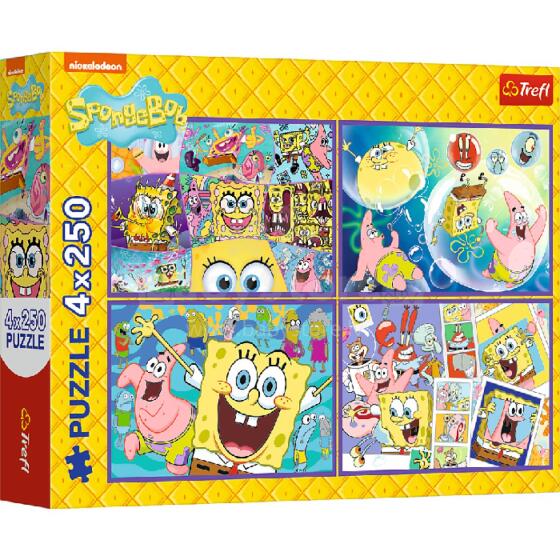 TREFL 13342 Puzzle 4x250 Crazy World of Sponge Bob