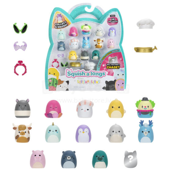 SQUISHMALLOWS SQUISH-A-LONGS figūriņas, 14 gab., 2,5 cm