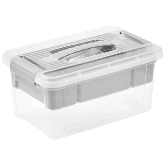 Kaste ar vāku un organaizeru organizer box Henri 23x35x17cm 9L gaiši pelēka/caurspīdīga