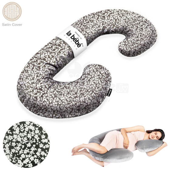 La Bebe™ Maternity Satin Pillow Sì -Duo Art.246557 Сатиновая ткань, серый с рисунком. Многофункциональная подушка/подкова для беременных с наполнителем memory foam