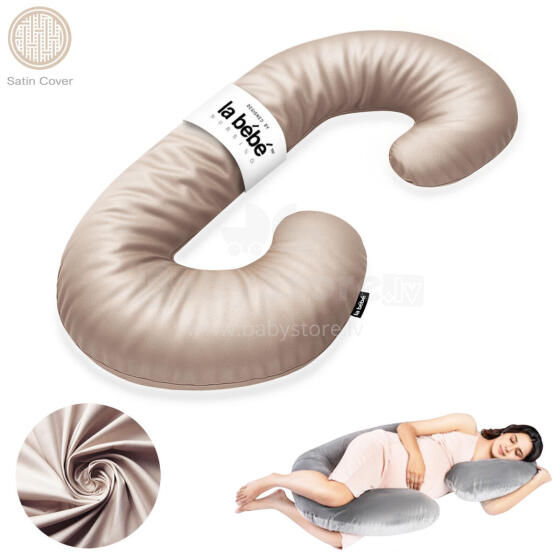 La Bebe™ Maternity Satin Pillow Sì - Duo Art. Art.246558 Satīna audums, bēšs. Daudzfunkcionāls spilvens/pakavs grūtniecēm, ar memory foam