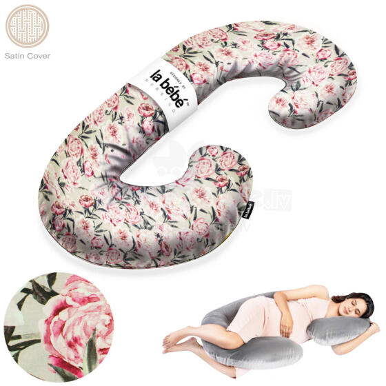 La Bebe™ Maternity Satin Pillow Sì -Duo Art.246560 Сатиновая ткань, серый с рисунком. Многофункциональная подушка/подкова для беременных с наполнителем memory foam