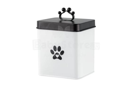 4Living Pet food box Paw white with black lid 12x12x17 cm