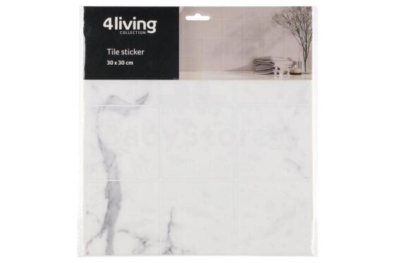 Наклейка на плитку 4Living Tile с мраморным дизайном квадратная белая 30x30 см