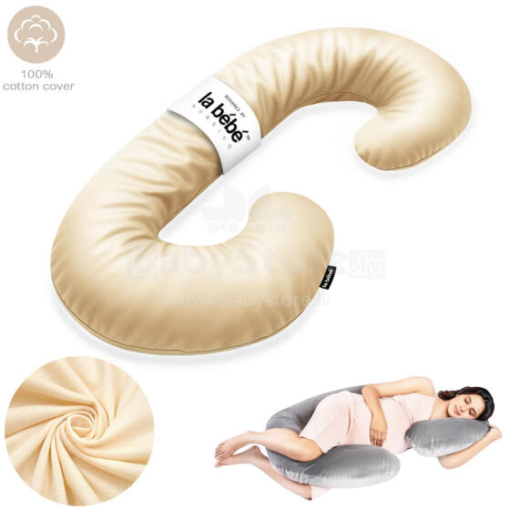 La Bebe™ Maternity Pillow Sì -Duo Art.223734 Kokvilna audums, bēšs. Daudzfunkcionāls spilvens/pakavs grūtniecēm, ar memory foam