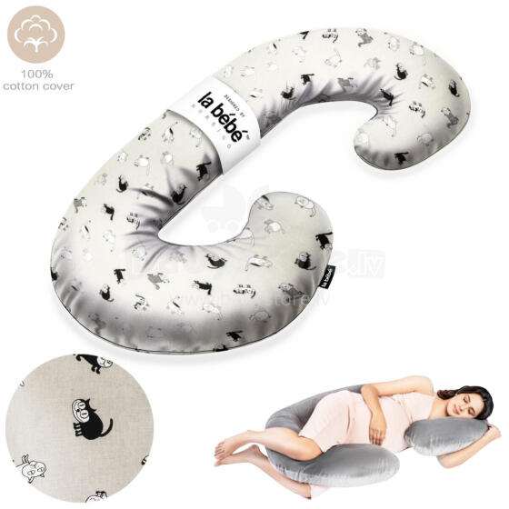 La Bebe™ Maternity Pillow Sì -Duo Art.223738 Kokvilna audums, Pelēks ar rakstu. Daudzfunkcionāls spilvens/pakavs grūtniecēm, ar memory foam