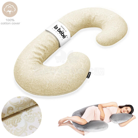 La Bebe™ Maternity Pillow Sì - Duo Art.223740 100% cotton, beige with pattern. Multifunctional maternity pillow with memory foam filling