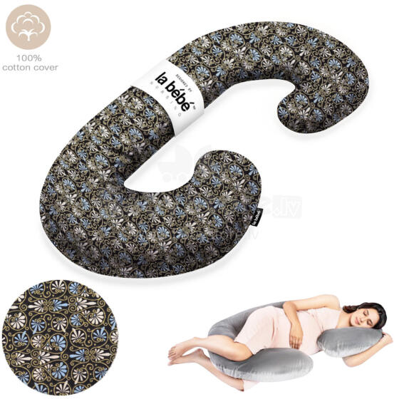 La Bebe™ Maternity Pillow Sì -Duo Art. 223741 Kokvilna audums, Мelns ar rakstu. Daudzfunkcionāls spilvens/pakavs grūtniecēm, ar memory foam