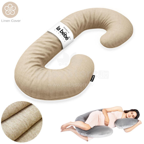 La Bebe™ Maternity Linen Pillow Sì -Duo Art.246559 Lina audums, dabīgā lina krāsa. Daudzfunkcionāls spilvens/pakavs grūtniecēm, ar memory foam