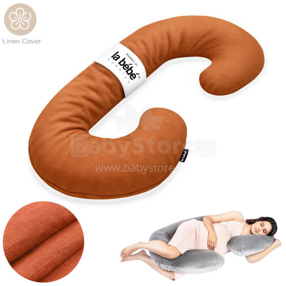 La Bebe™ Maternity Linen Pillow Sì -Duo Art.276550 Льняная ткань, кирпичный. Многофункциональная подушка/подкова для беременных  с наполнителем memory foam