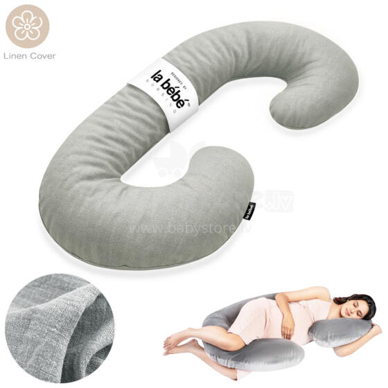 La Bebe™ Maternity Linen Pillow Sì -Duo Art.286550 Льняная ткань, светло серая. Многофункциональная подушка/подкова для беременных  с наполнителем memory foam