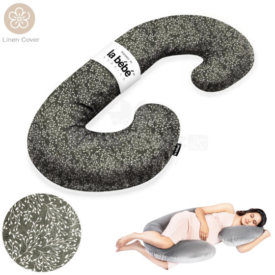 La Bebe™ Maternity Linen Pillow Sì -Duo Art.287550 Lina audums, pelēks ar rakstu Daudzfunkcionāls spilvens/pakavs grūtniecēm, ar memory foam