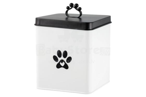 4Living mājdzīvnieku barības kaste Paw balta ar melnu vāku 14x14x19 cm