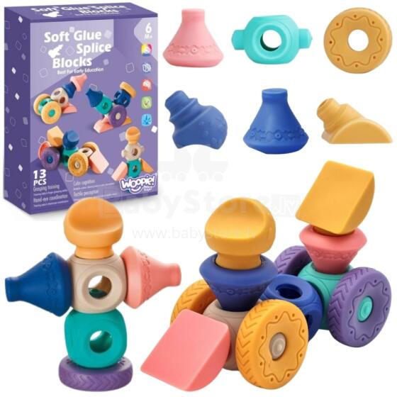 WOOPIE BABY Sensory Construction Blocks Squeeze Puzzle 13 pcs.