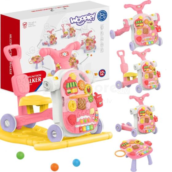 WOOPIE BABY 5in1 bērnu staigulītis daudzfunkcionāls rozā 1+