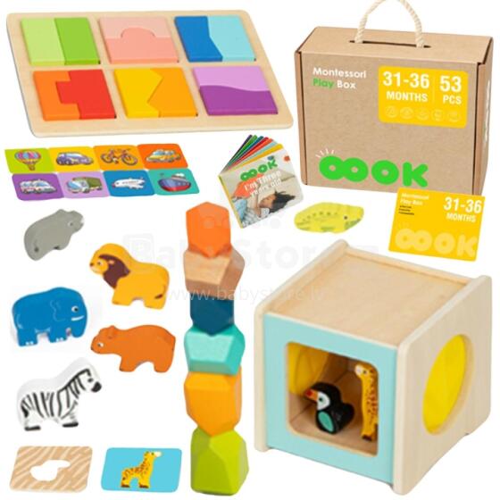 TOOKY TOY rotaļlietu kaste XXL Montessori kaste izglītojošai 7in1 sensoriskai rotaļlietai, 31-36 mēneši