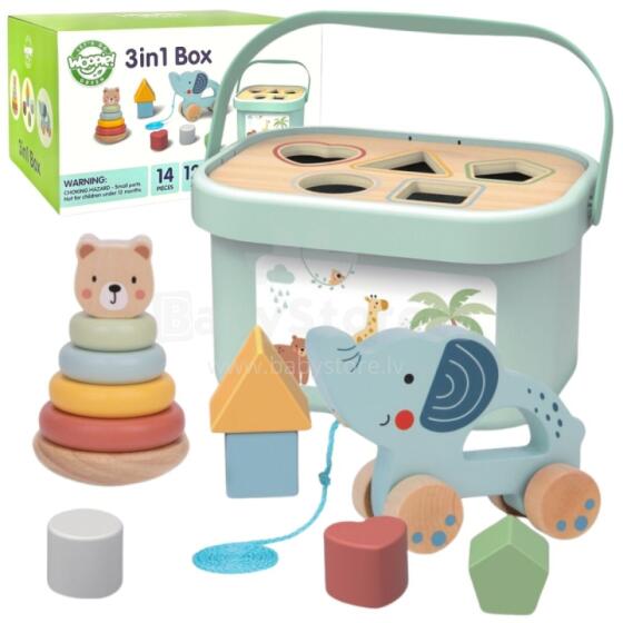 WOOPIE GREEN Box Sorter Box 3in1 Blocks Pyramid Elephant FSC