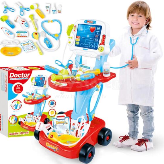WOOPIE Little Doctor's Trolley Blue Medical Kit For Children 17 acc