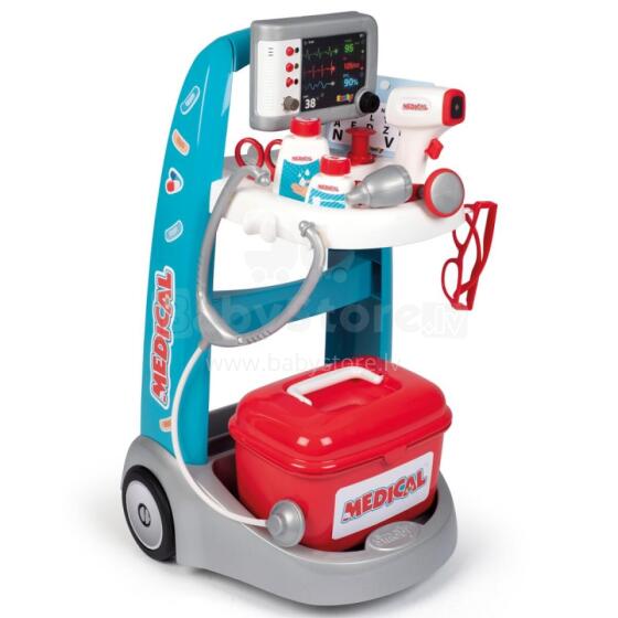 Smoby Electronic Doctor Trolley  Art.248329 elektroniskie medicīnas ratiņi 16 piederumi