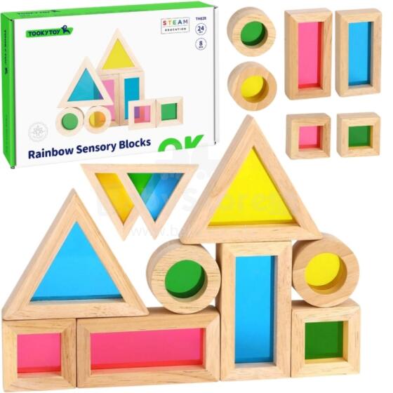 TOOKY TOY koka krāsaino spoguļu klucīšu komplekts, 8 gab. FSC