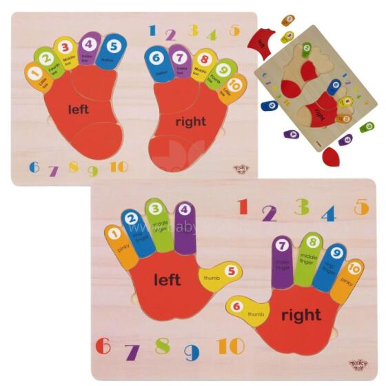 TOOKY TOY Attīstošā koka puzle Rokas un Kājas Mācās Skaitīt un Krāsot