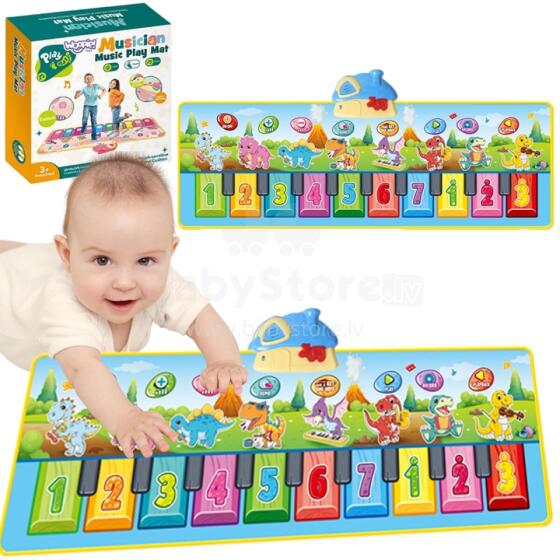 WOOPIE muzikālais paklājiņš XXL dinozauri 2in1 klavieres 8 melodijas 110cm