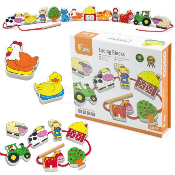 VIGA Wooden Interlacing Blocks Farm for Threading Montessori