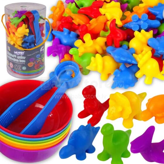 WOOPIE Montessori izglītojošā spēle Krāsu šķirotājs Dinozauri 56 gab.