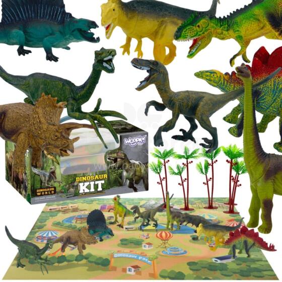 WOOPIE dinozauru figūriņu komplekts 16 gab. + Paklājiņš + Krūtis