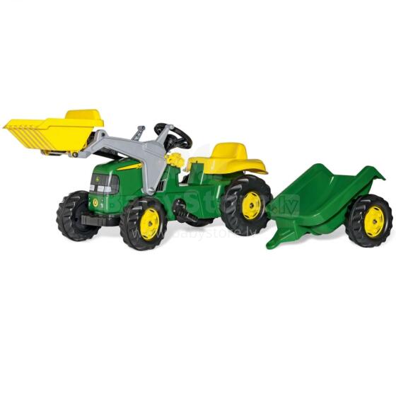 Rolly Toys RollyKid John Deere Pedal Tractor with Bucket and Trailer - Green