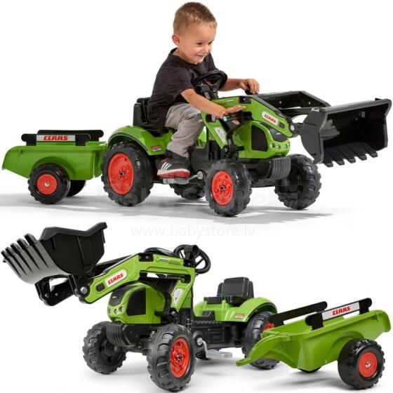 Falk Claas traktors ar piekabi un pedāļa kausu