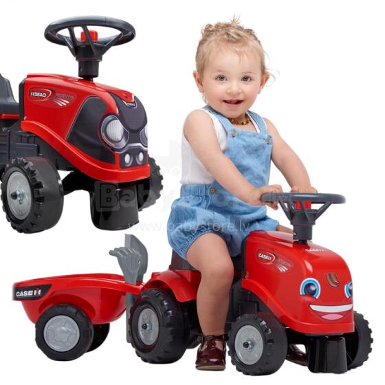 FALK Baby Case IH Ride-On sarkans braucamais traktors ar piekabi + piederumi no 12 mēnešu vecuma