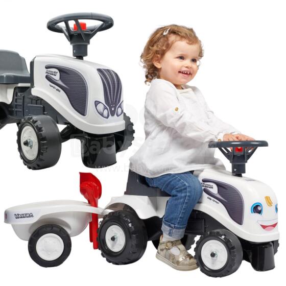 FALK Baby Valtra balts traktors ar piekabi + piederumi no 1 gada vecuma