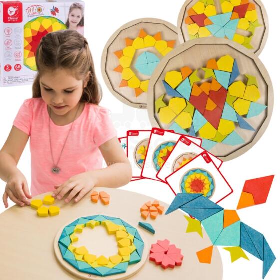 KLASISKĀ PASAULES MONTESSORI Mīklu Mozaīka Tangram Raksti Formas un Krāsas
