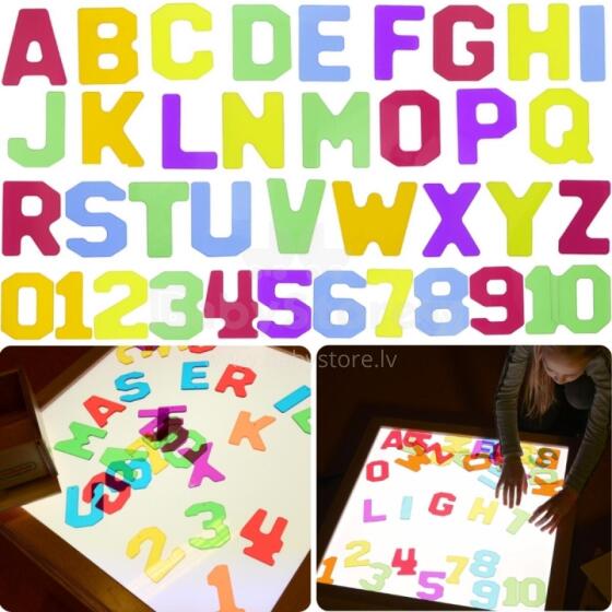 MASTERKIDZ caurspīdīgi cipari un burti, 38 gab. Montessori