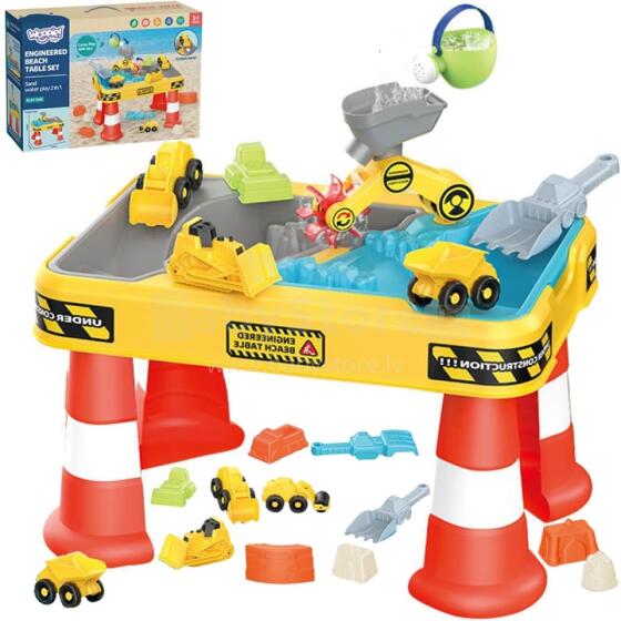 WOOPIE ūdens galds 2in1 smilšu kaste būvlaukums + 4 automašīnas 12 gab.