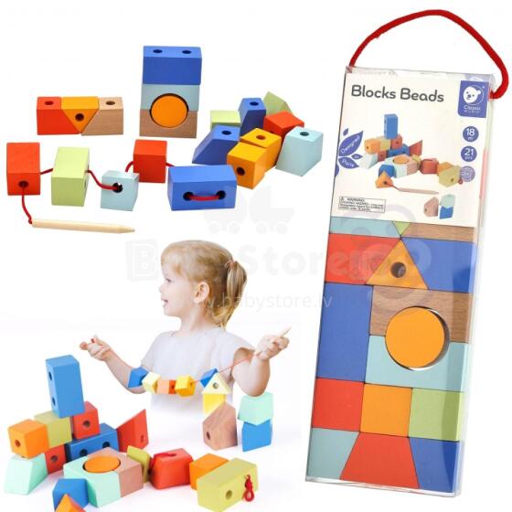 CLASSIC WORLD Wooden Threading Blocks Geometric Shapes 21 pcs.