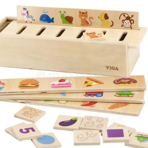 VIGA Wooden Educational Sorter Game Animals Fruits Vegetables Montessori