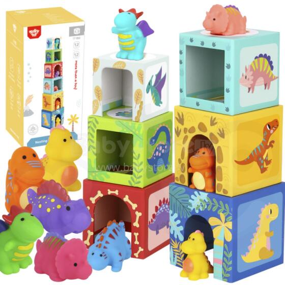 TOOKY TOY Wooden Blocks Educational Puzzle + 6 Play Figures 12 pcs.