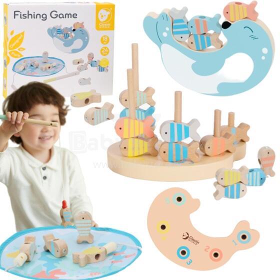CLASSIC WORLD Wooden Fishing Game Set of 2 Rods 24 pcs.