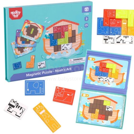TOOKY TOY Magnētiskā puzle Montessori loģiskā puzle Tetris Noasa šķirsts 26 gab.
