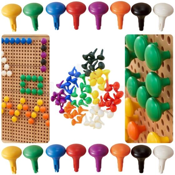 MASTERKIDZ Красочные большие колышки для доски STEM 64 шт - 8 цветов