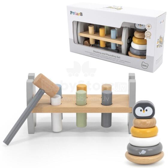 VIGA PolarB koka piramīdas komplekts + pingvīnu āmuriņš-perforators Montessori