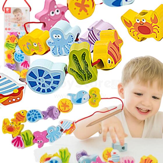 CLASSIC WORLD Wooden Threading Blocks Water Animals 13 pcs.