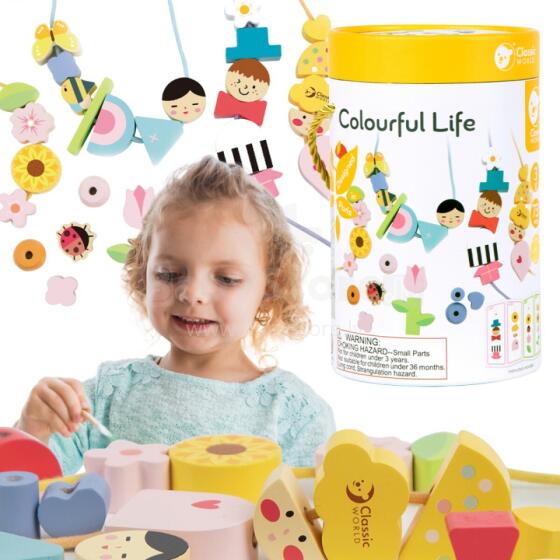 CLASSIC WORLD Wooden Threading Blocks Dressing Children 73 pcs.