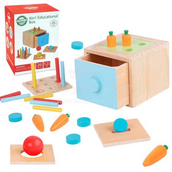 WOOPIE GREEN Koka izglītojošā atvilktne 4in1 Montessori burkānu šķirošanas spēle FSC